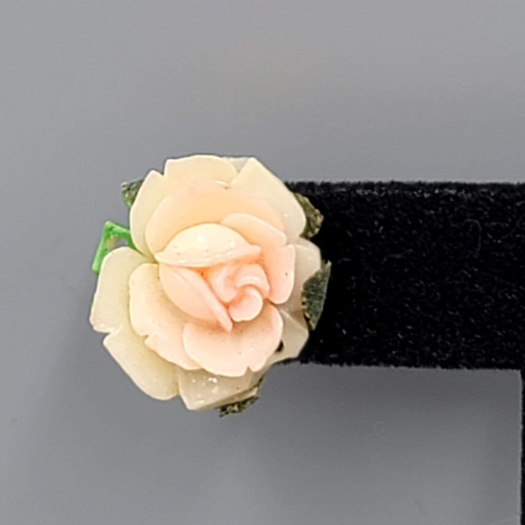 Vintage Acrylic Rose Clip on Earrings Screw Back 3/4"