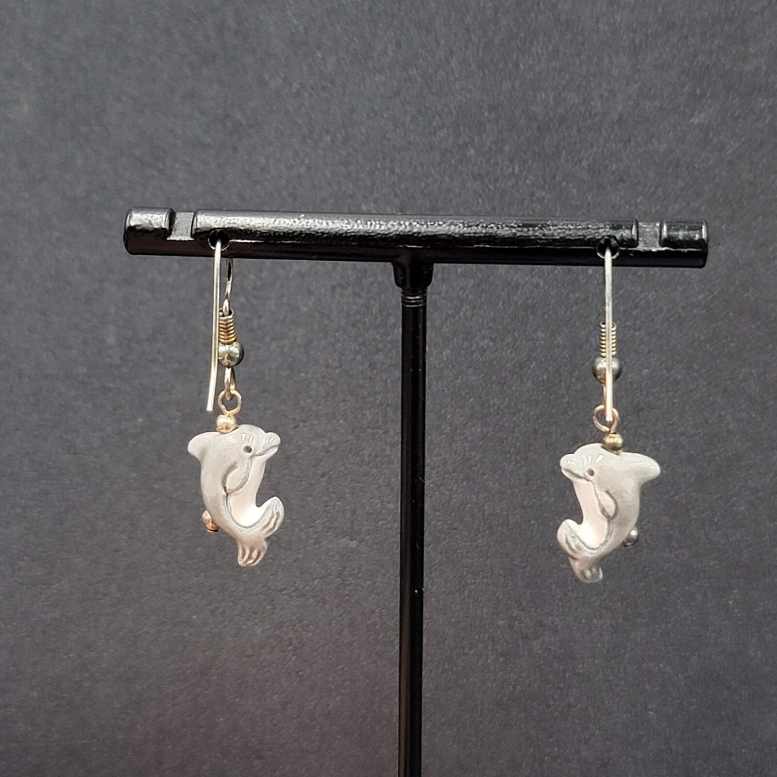 Pierced Earrings Porcelain Dolphin Dangle So Cute! 3/4"