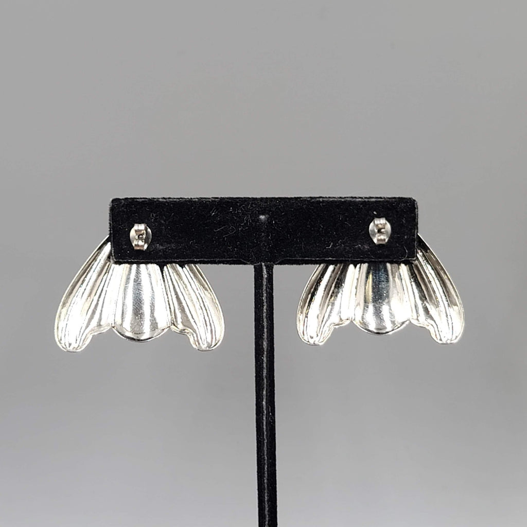 Vintage Embossed Pierced Earrings Silver tone Statement 80s 1.25"