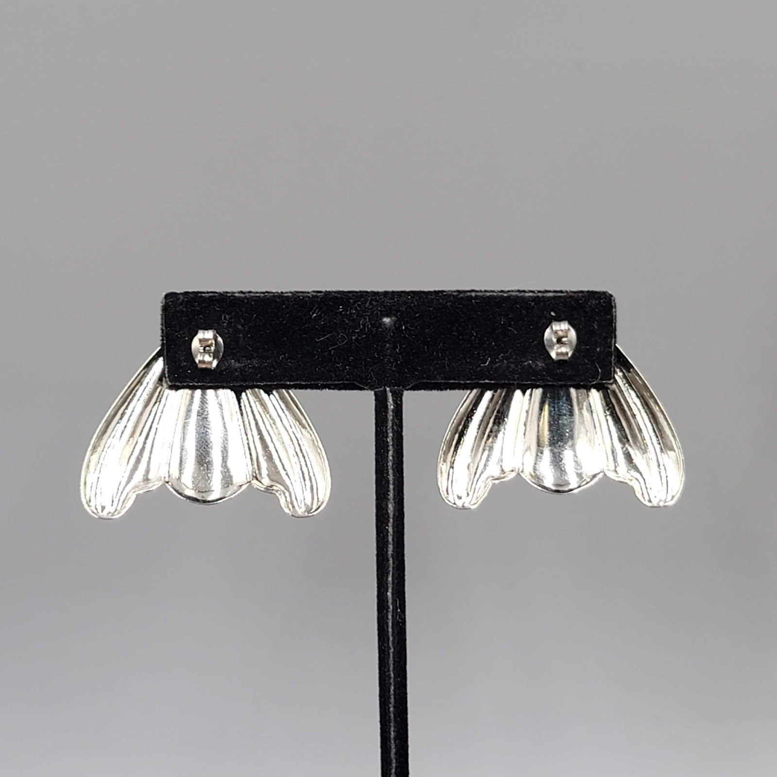 Vintage Embossed Pierced Earrings Silver tone Statement 80s 1.25"