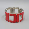 Chunky Link Bracelet Silver Tone Geometric Modern Statement Wide Elastic Enamel