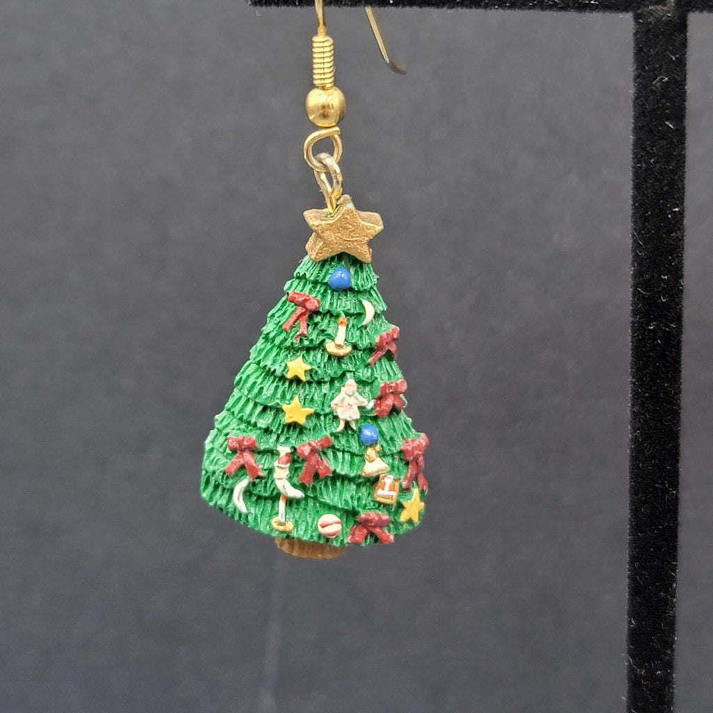 Vintage Christmas Pierced Earrings Resin Christmas Tree Dangle 1.25"