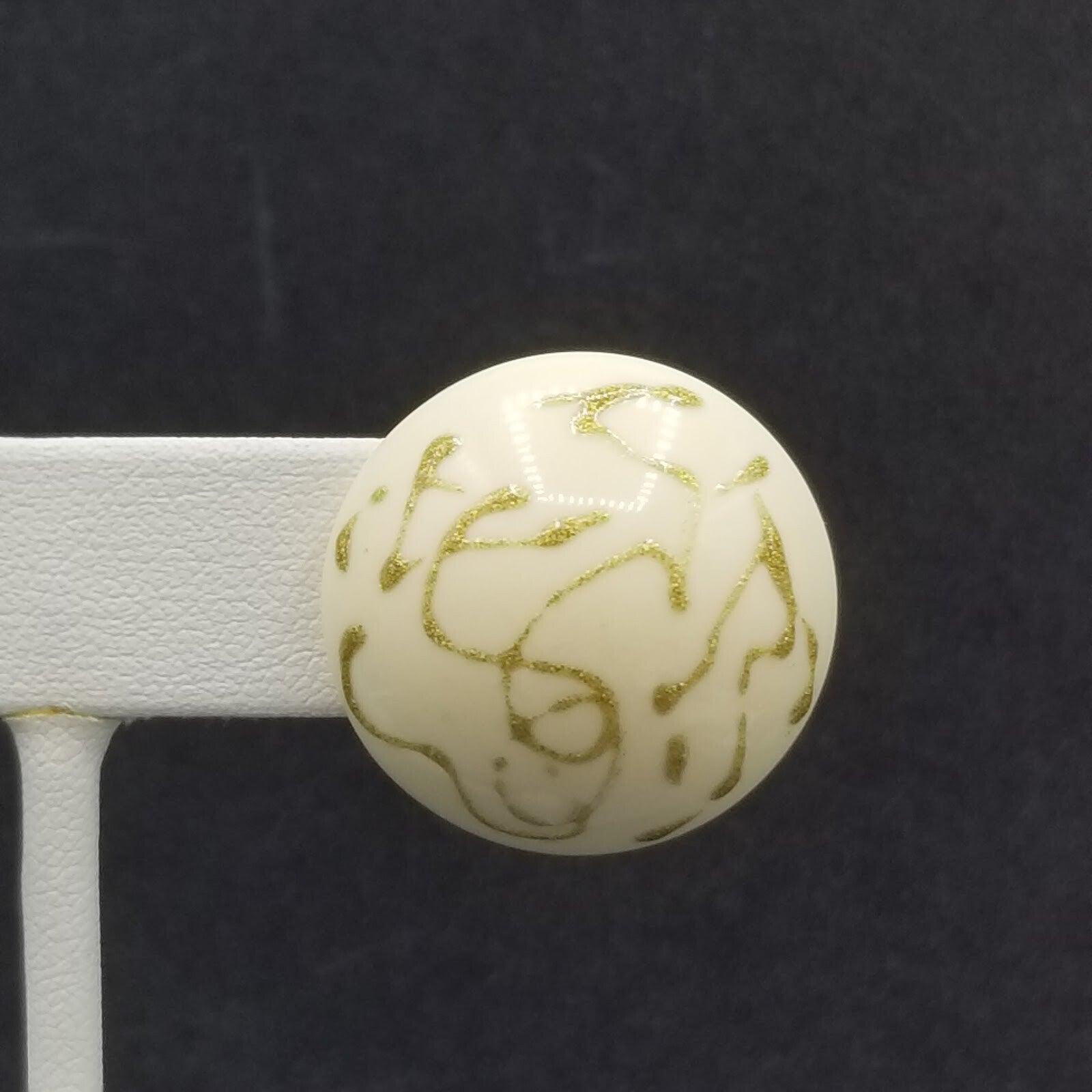 Vintage 1980's Pierced Earrings Blue White and Gold Acrylic Dome Button Stud 1"