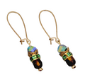 Multicolor Faceted Bead Pierced Earrings Long Gold tone Hooks 1.75"
