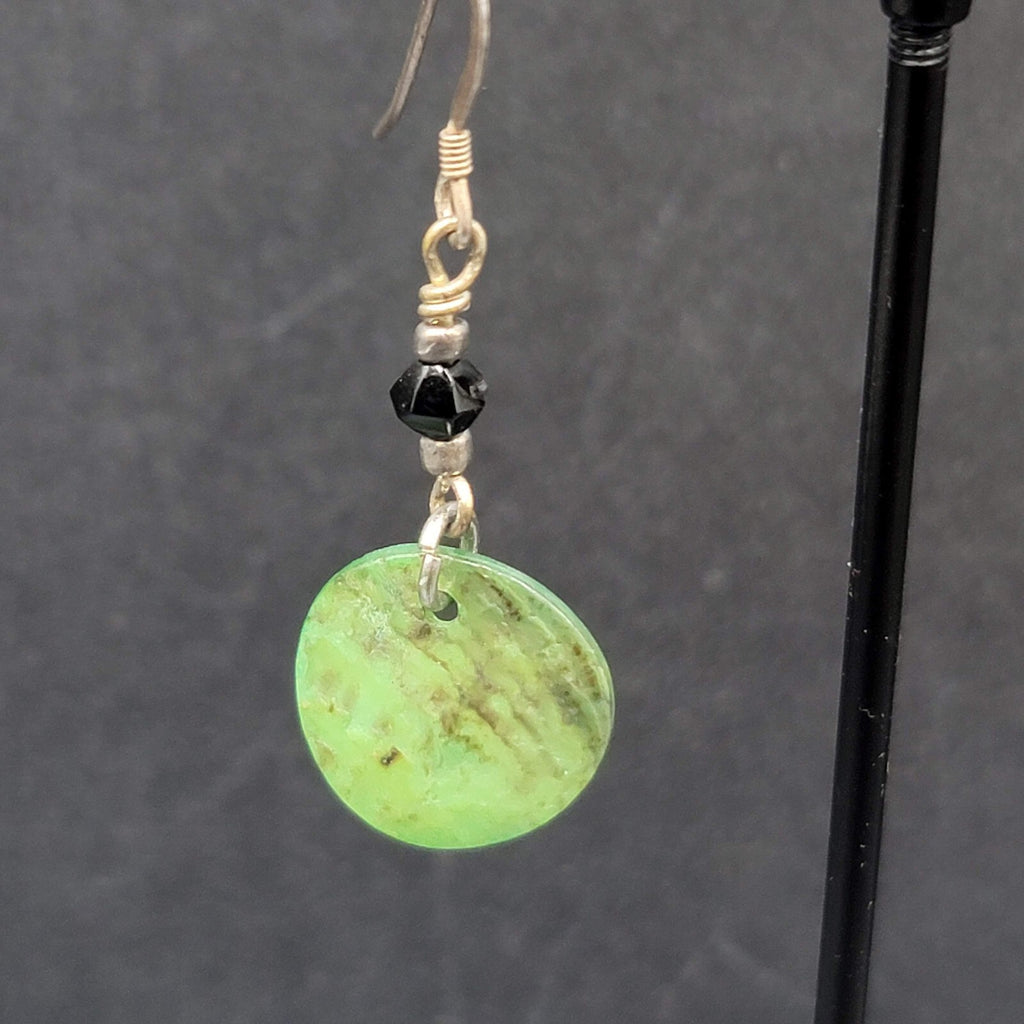 Pierced Earrings Sterling Silver Hooks Green Shell Dangle 1.25"