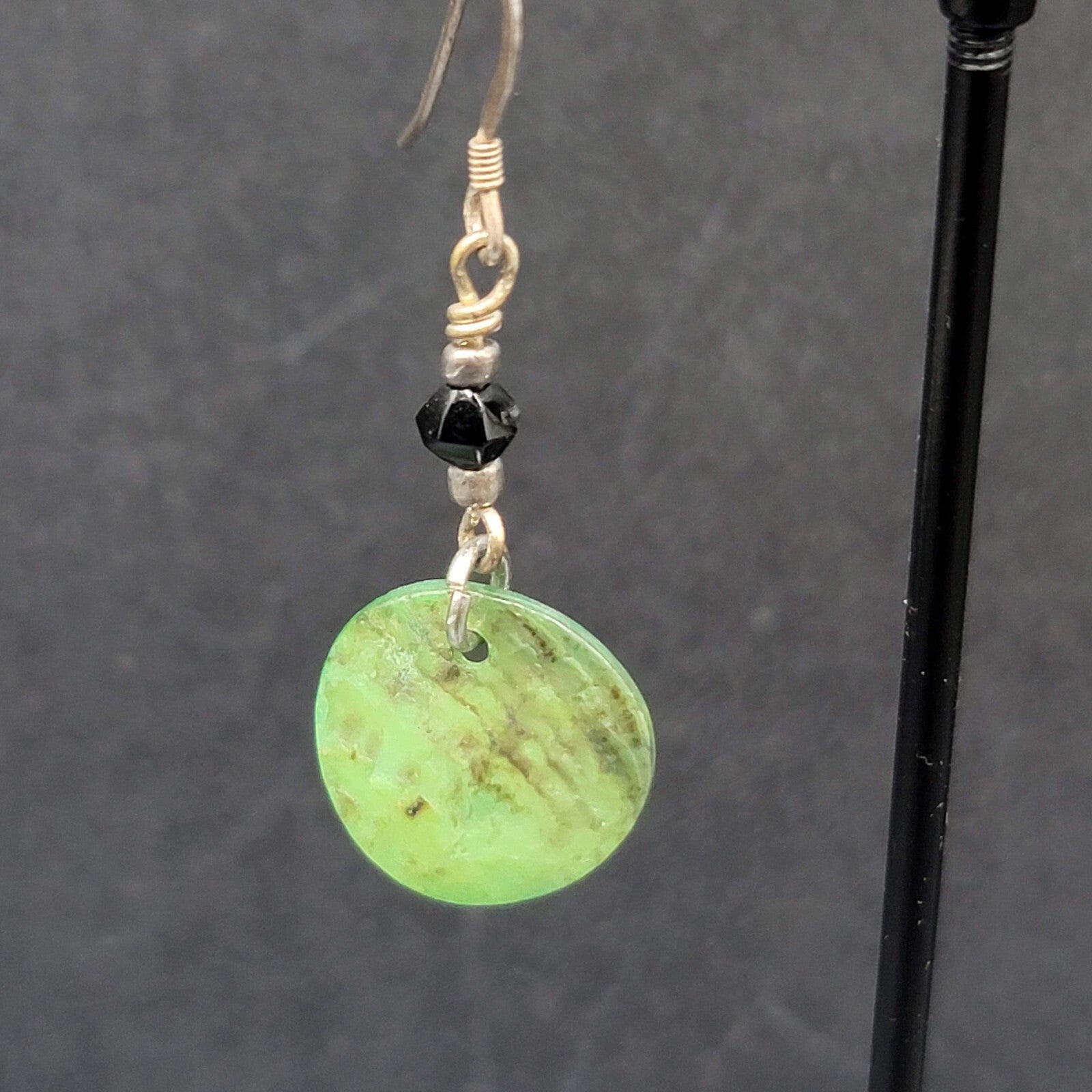 Pierced Earrings Sterling Silver Hooks Green Shell Dangle 1.25"