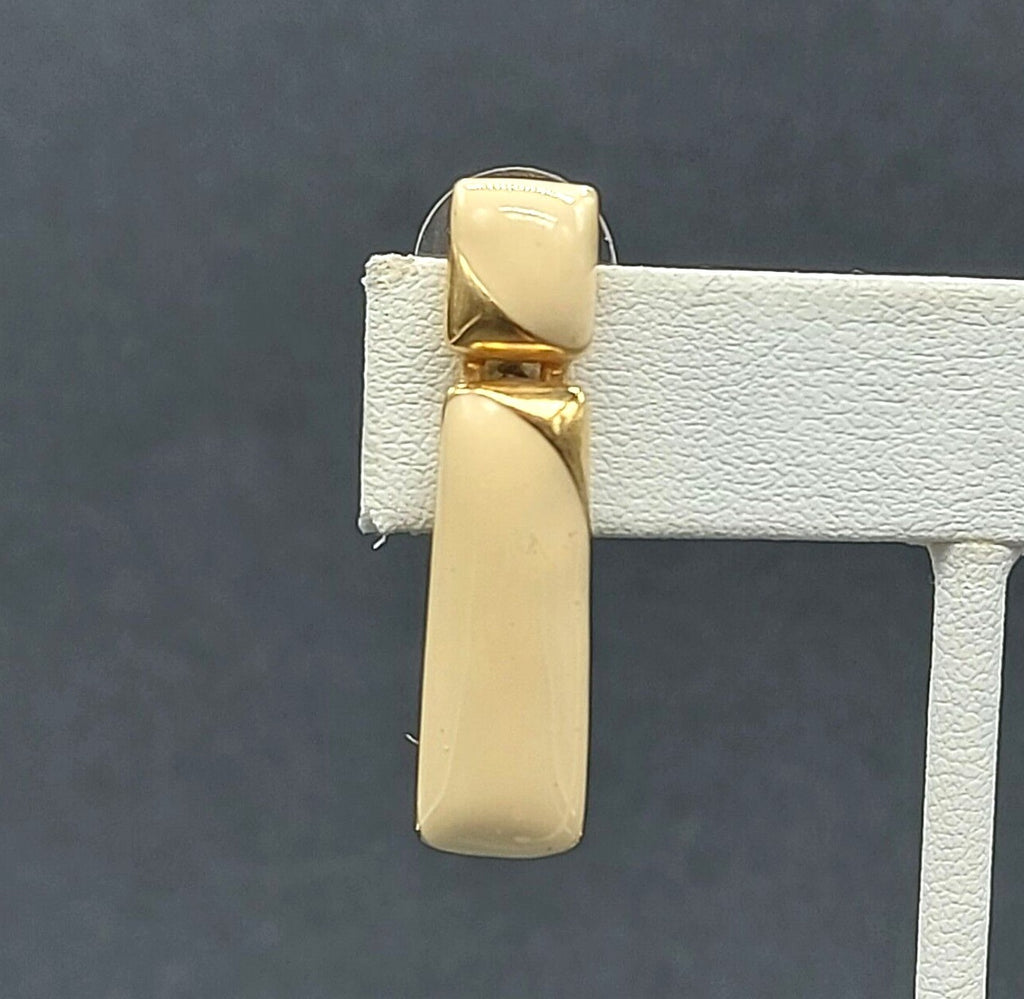 Vintage Pierced Earrings Cream Enamel Dangle 1 3/8"