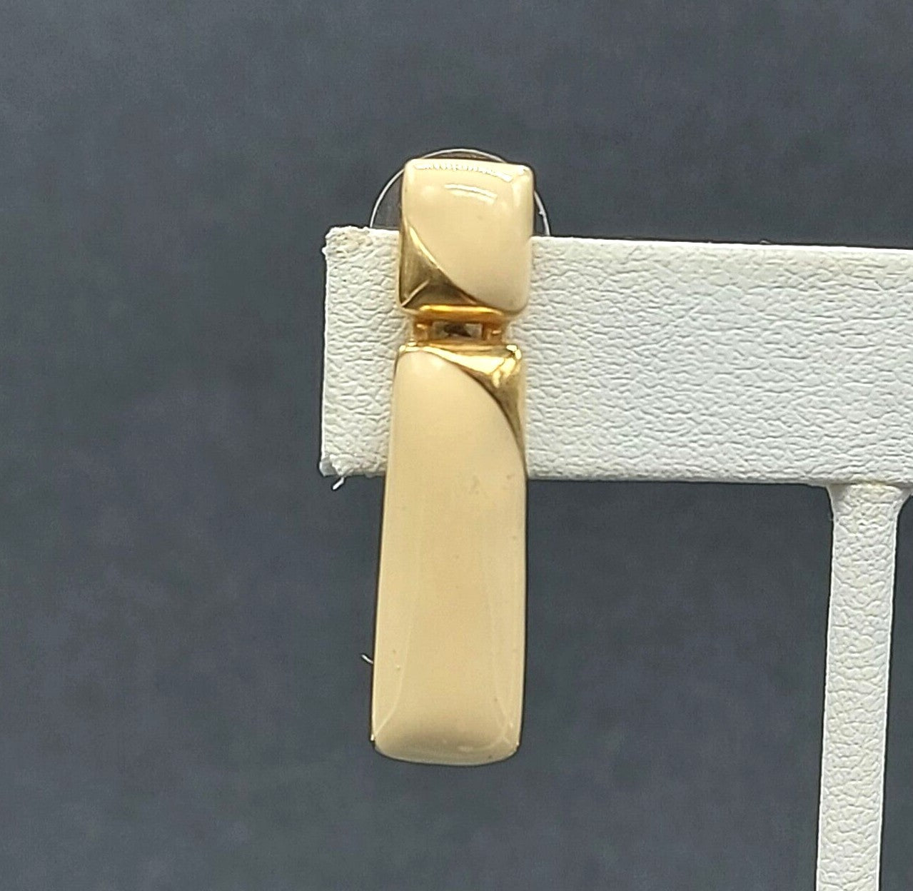 Vintage Pierced Earrings Cream Enamel Dangle 1 3/8"