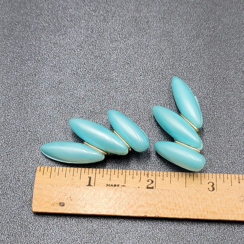Vintage Clip on Earrings Lightweight Plastic Blue Climber W Germany 1 7/8"