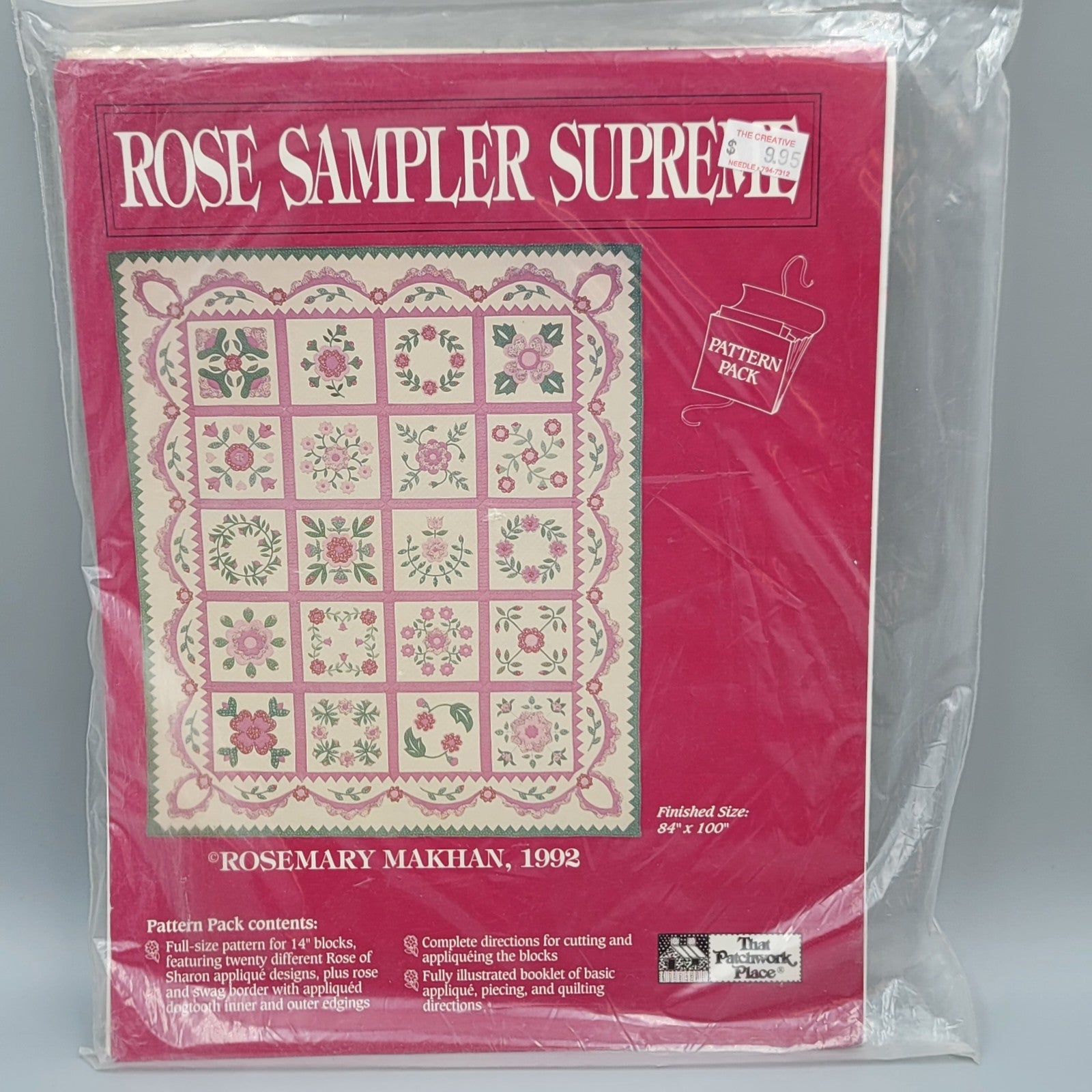 Rose Sampler Supreme Quilt Pattern Rosemary Makhan Vintage 1992 84"x100"