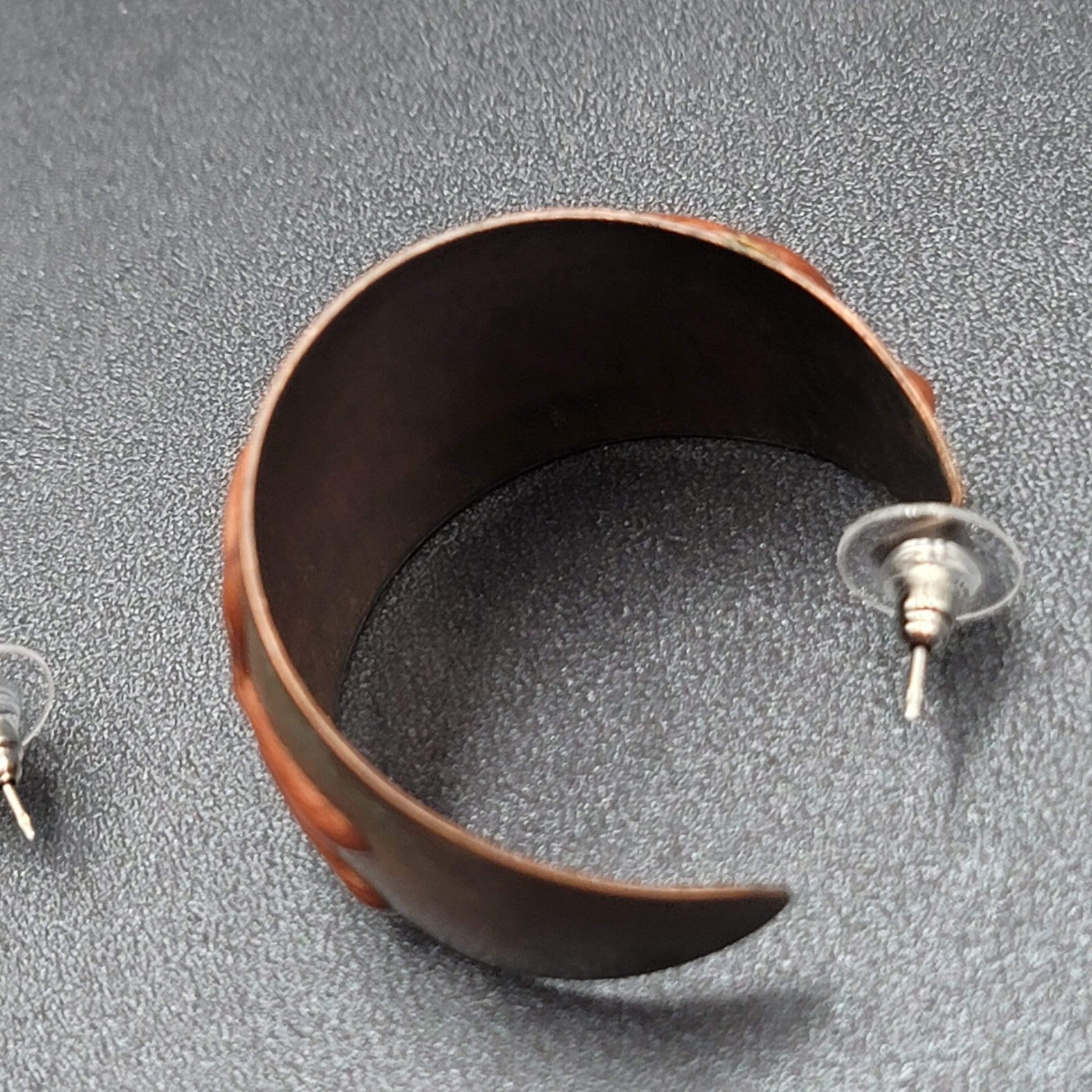 Vintage Pierced Earrings Large Wide Hoops Hand Painted Brown 1.5"