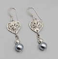 Sterling Silver Pierced Earrings Gray Bead Dangle 1.25" 925