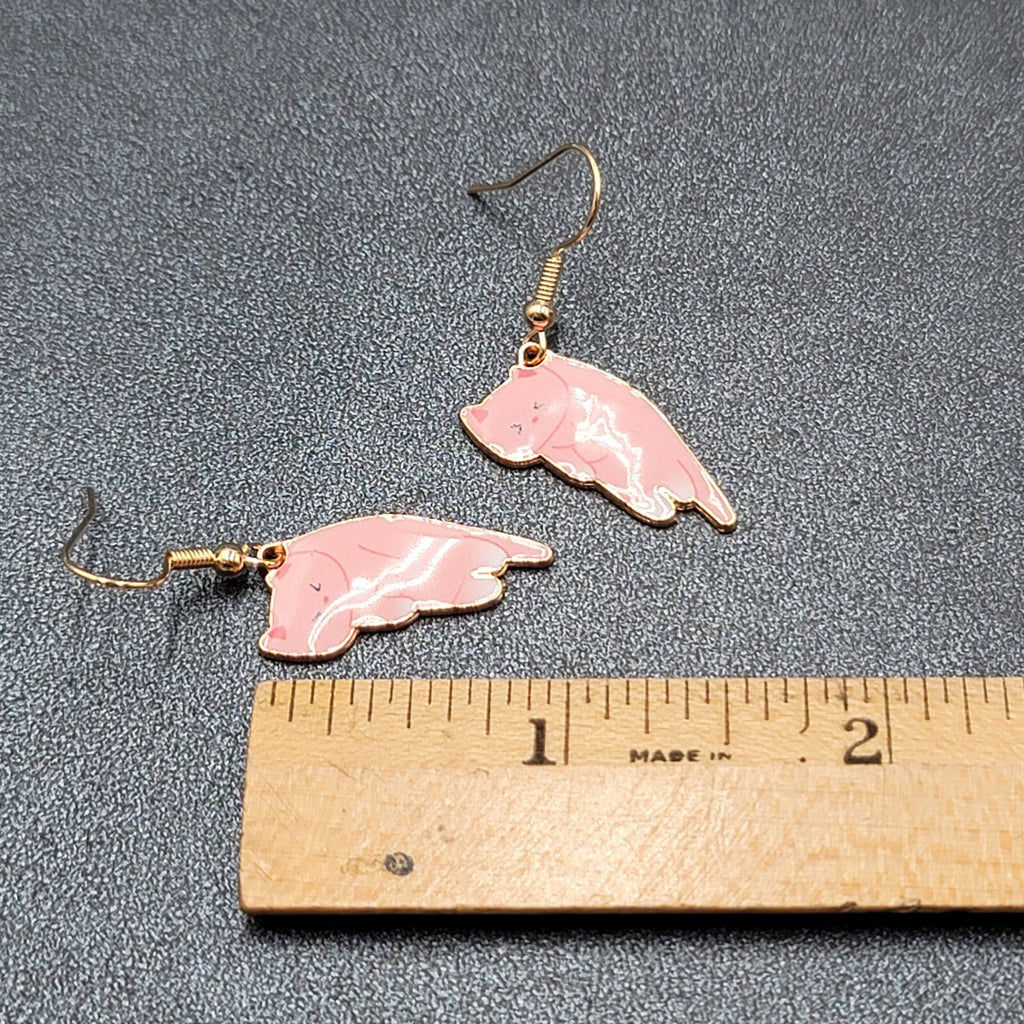 Cat Pierced Earrings Kitty Kitten Gold tone Pink Enamel Dangle 1"