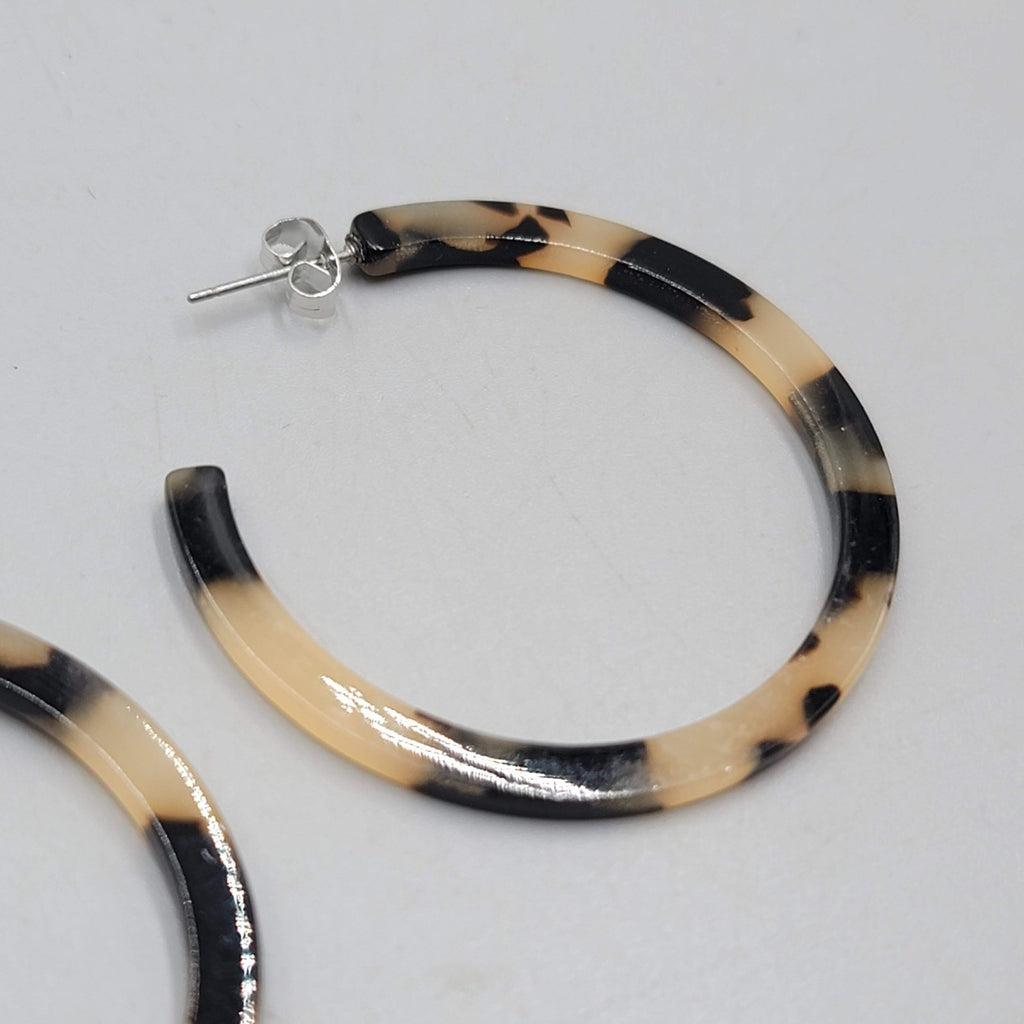 Tortoise Acrylic Hoop Pierced Earrings 1.5" Thin