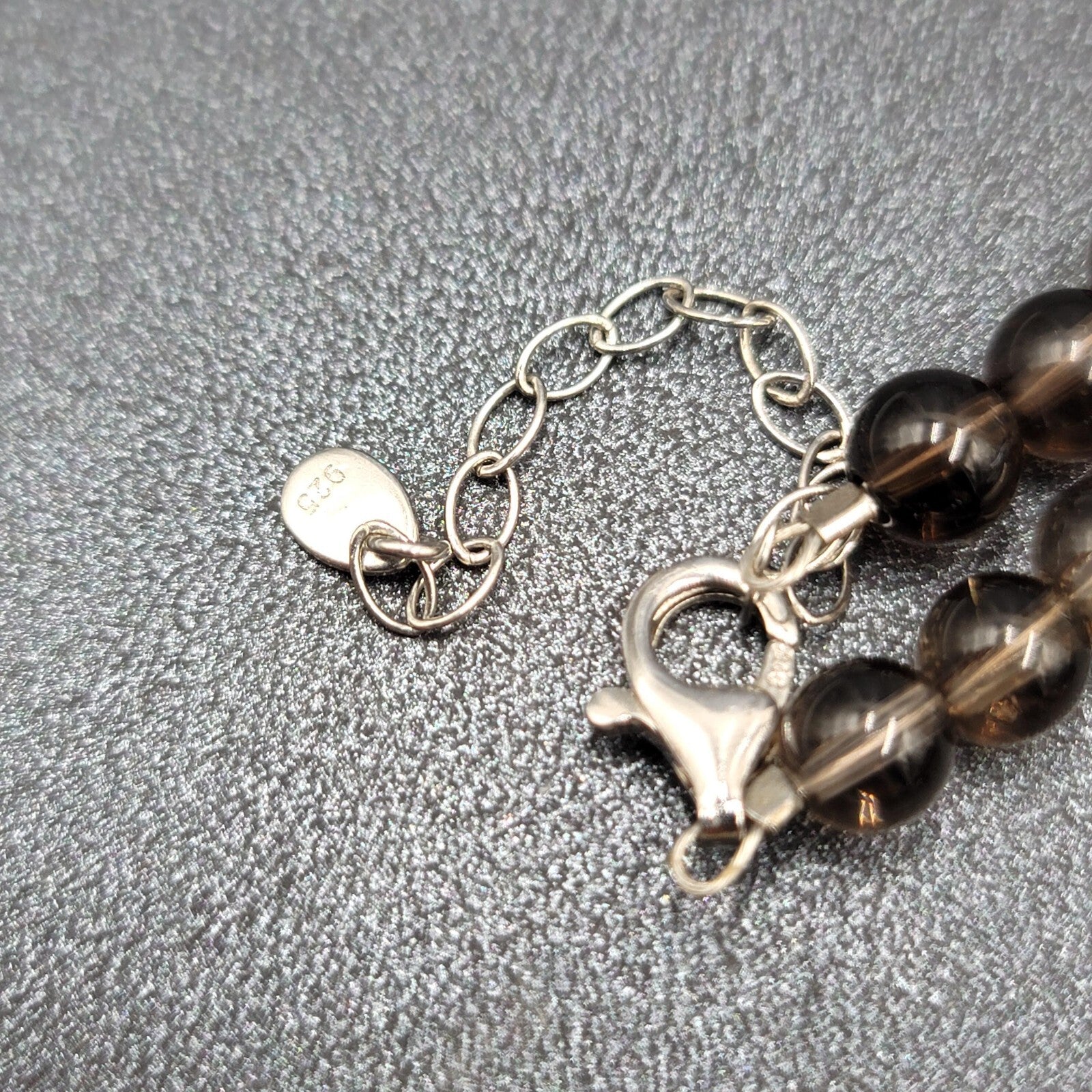 ATI Glass Bead Necklace Black Smokey Teardrop Pendant Sterling Silver Clasp 16"