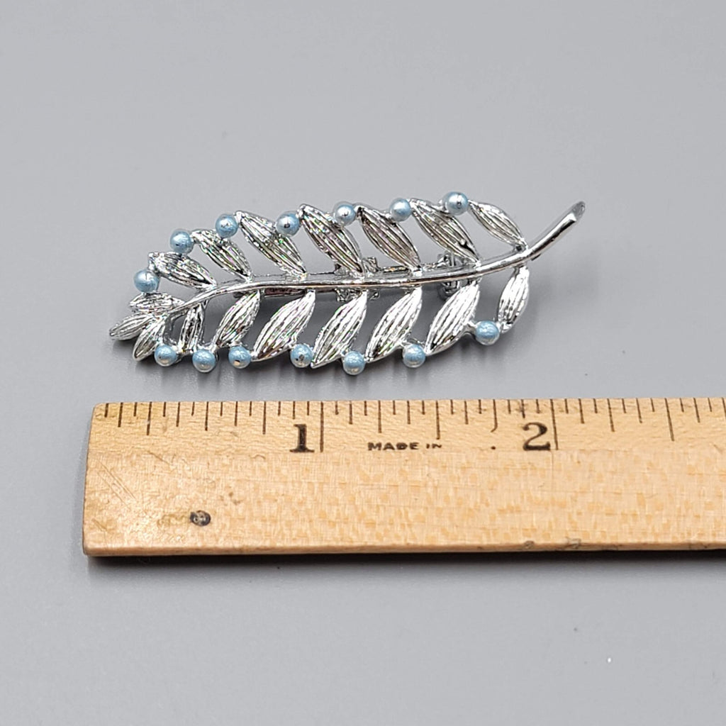 Vintage Gerrys Leaf Brooch Pin Blue Beads 2.25"