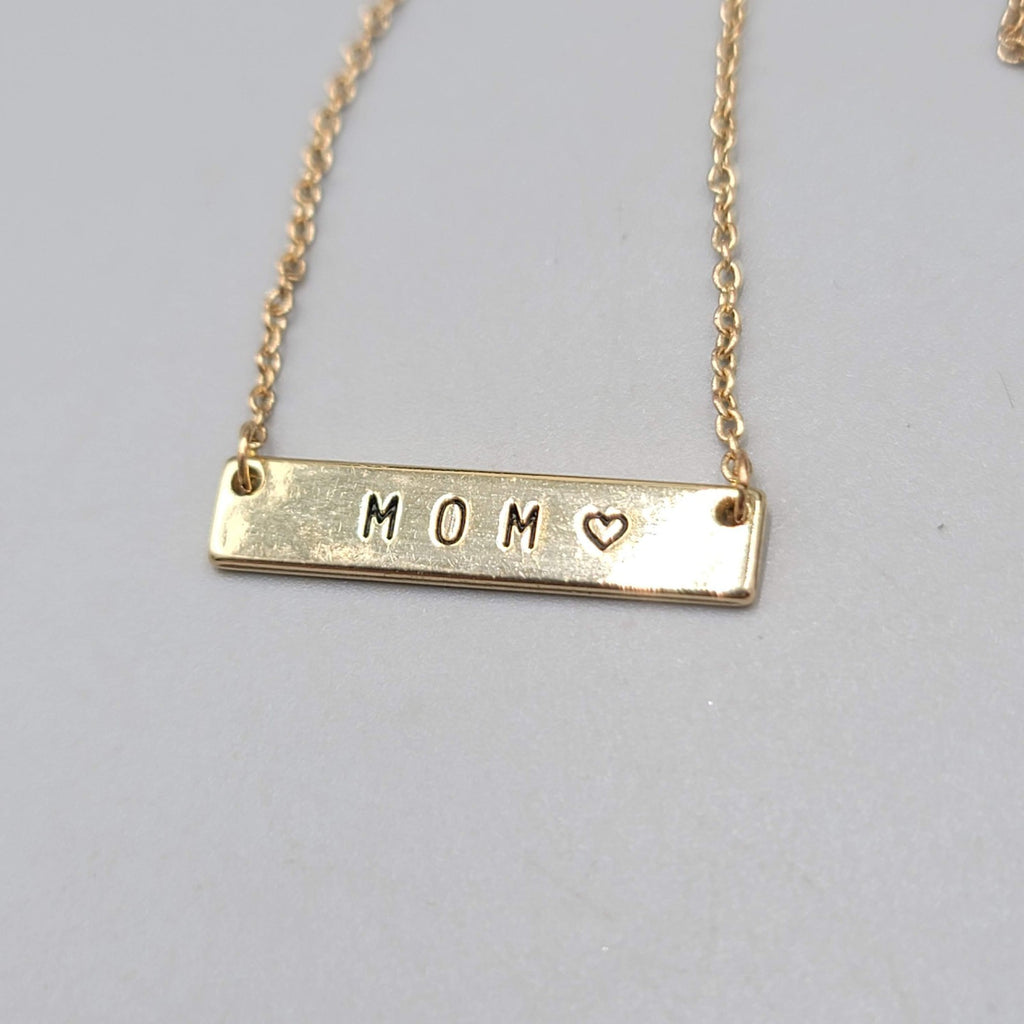 MOM Bar Pendant Necklace Gold tone Minimalist 16"-18"