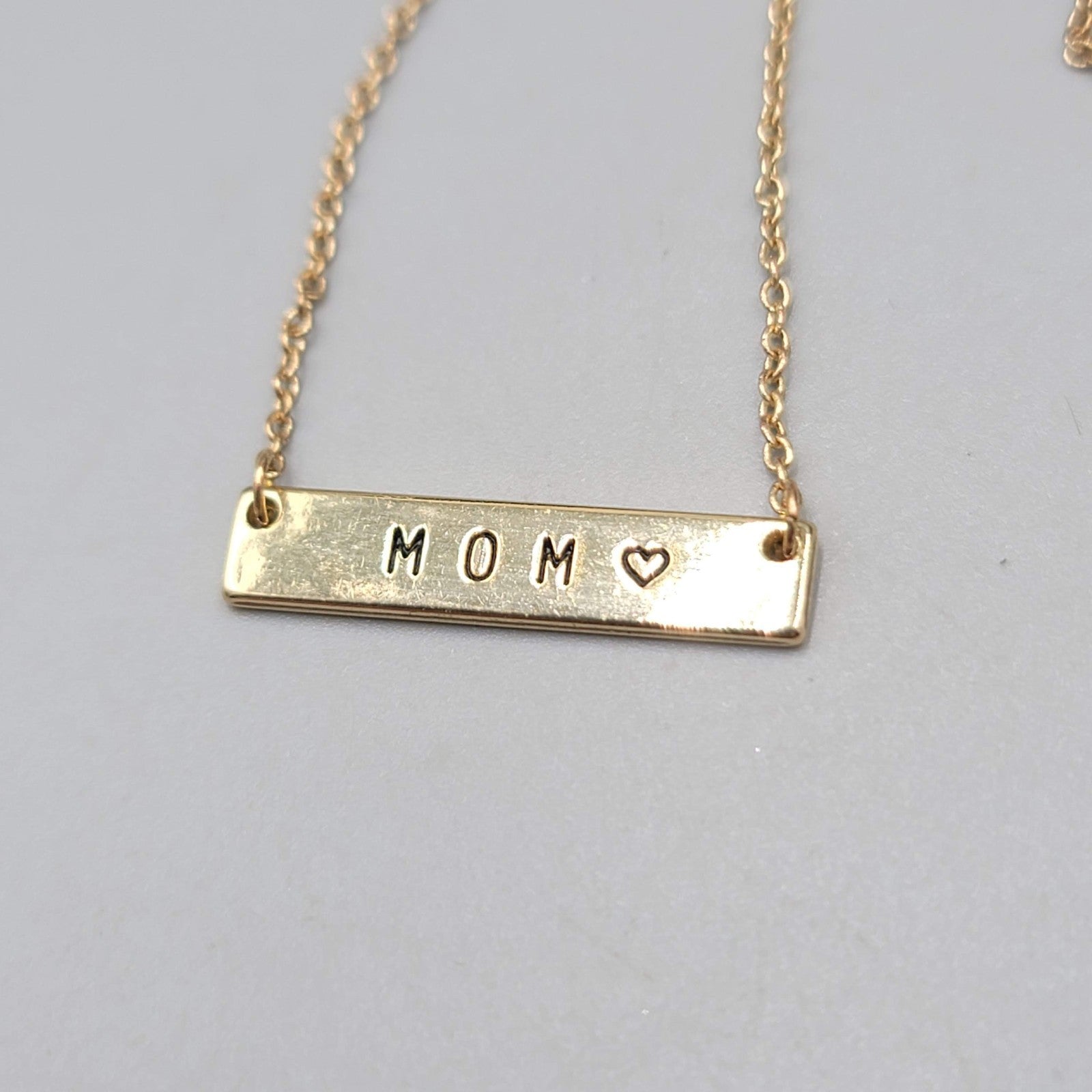 MOM Bar Pendant Necklace Gold tone Minimalist 16"-18"