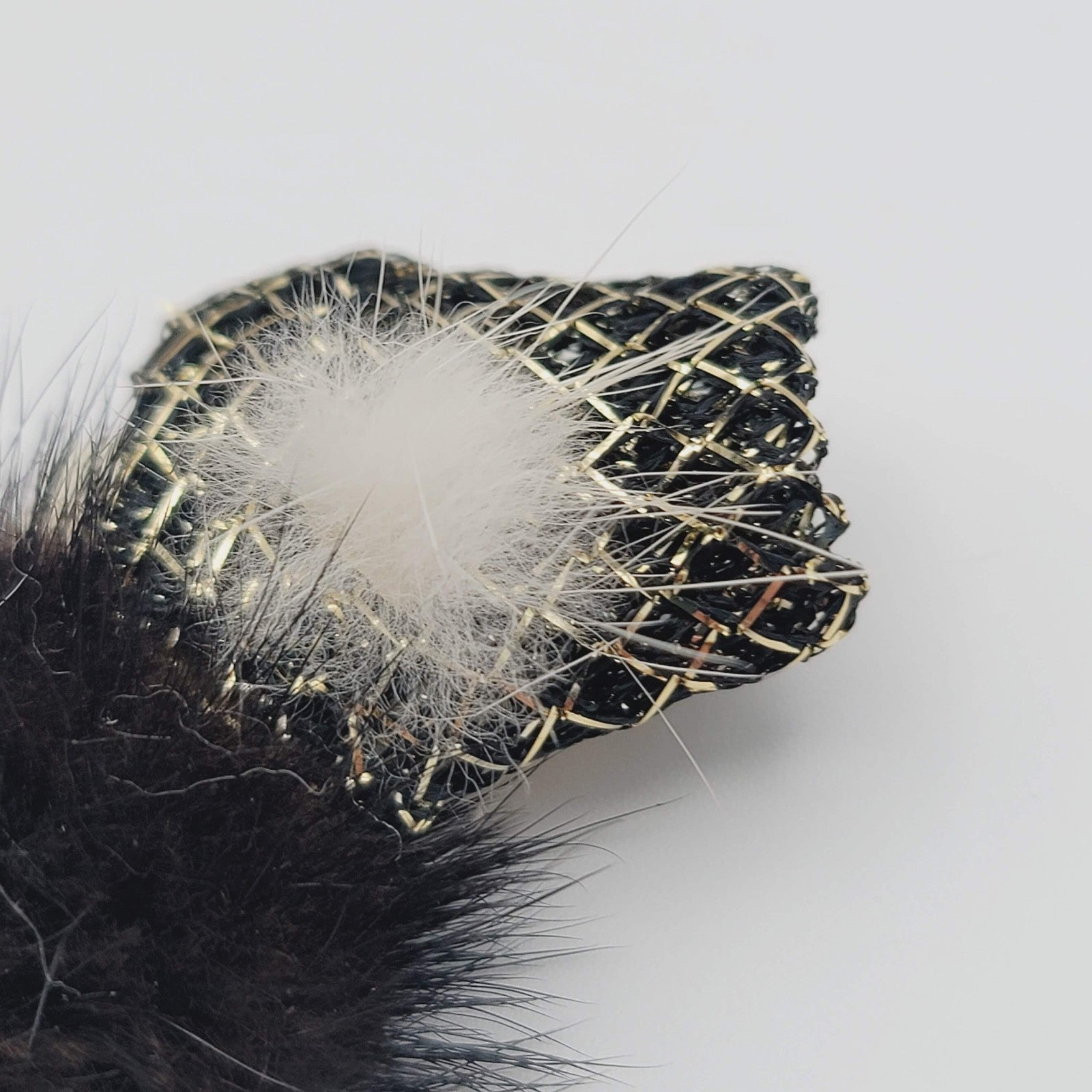 Vintage Black Mink Fur & Porcelain Hand Painted Lady Face Brooch Pin 1980’s