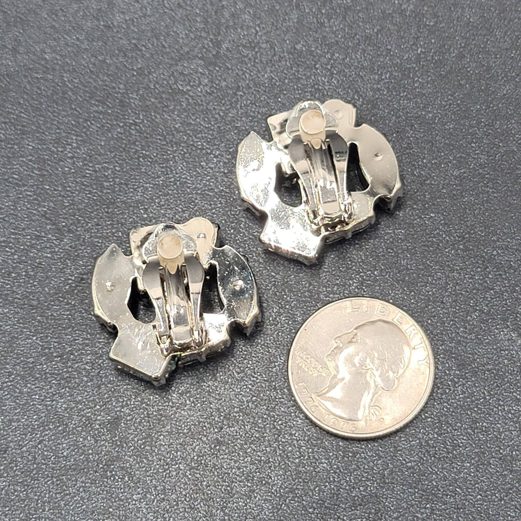 Clip on Earrings Silver tone Acrylic Green Black Statement Drop 1"