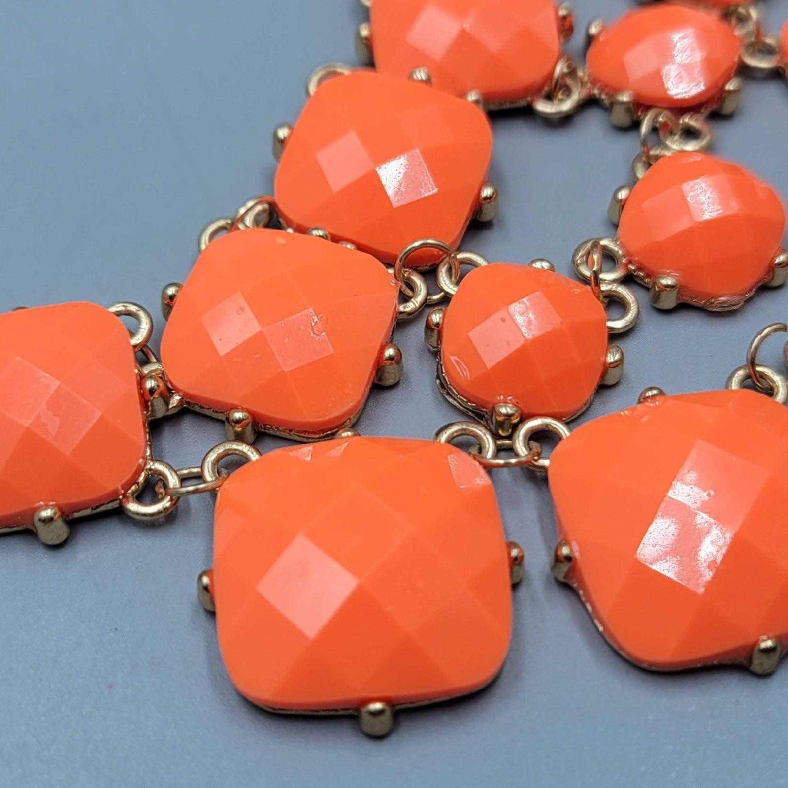 Orange Acrylic Bib Necklace Gold tone 16"-18"