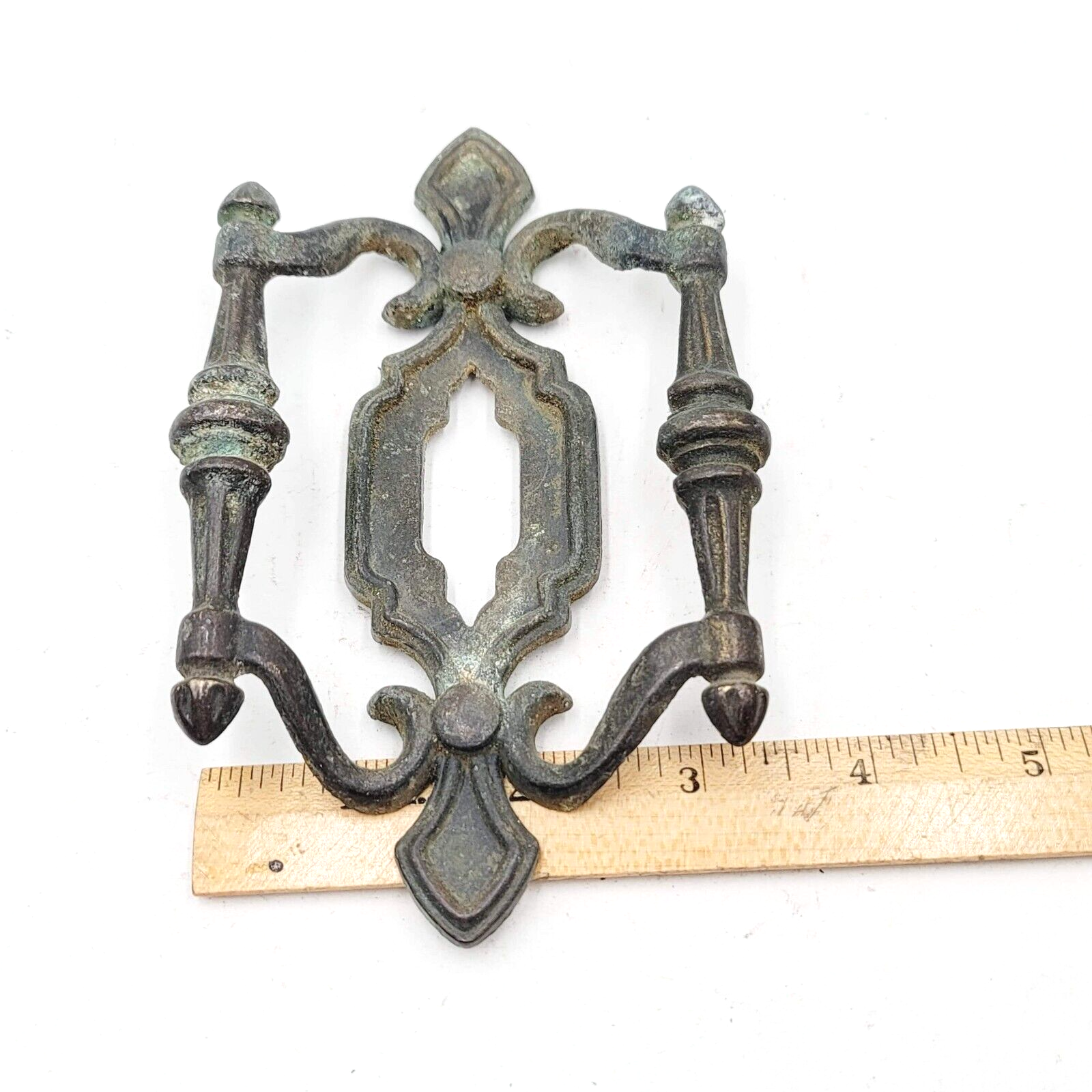 Vintage Gray Pot Metal Double Drawer Cabinet Pull 5 7/8" x 3 1/2"