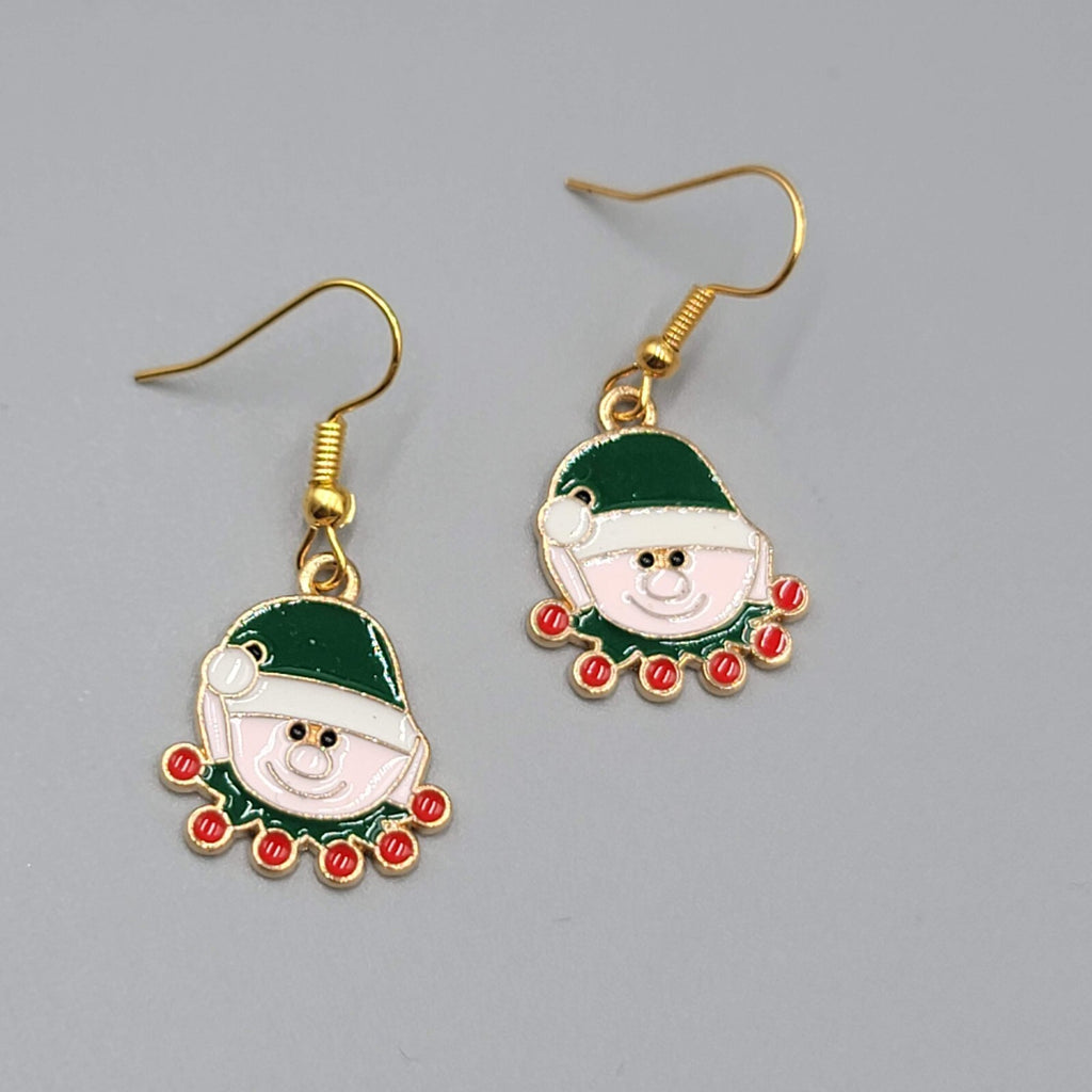 Christmas Elf Pierced Earrings Enamel Gold tone Dangle 3/4" New