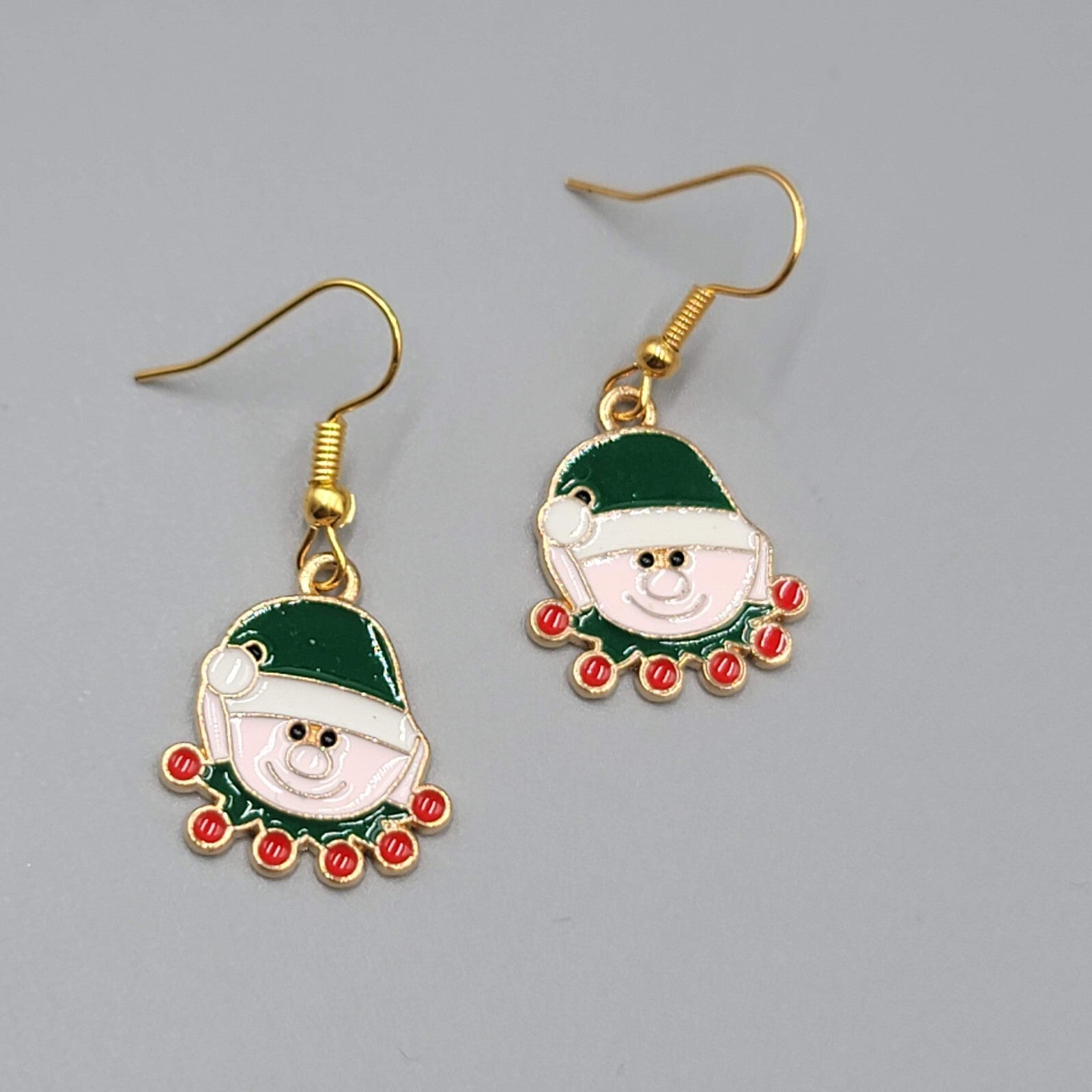 Christmas Elf Pierced Earrings Enamel Gold tone Dangle 3/4" New