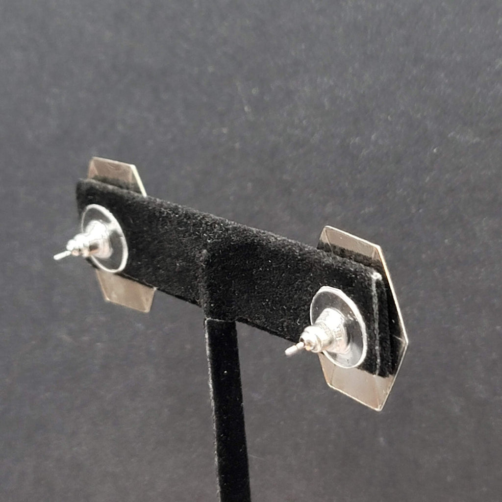 Vintage Pierced Earrings Blue Black Enamel Silver tone Drop 7/8"