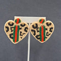 Pierced Earrings Seed Bead on Felt Large Statement Leopard Print 2.25"