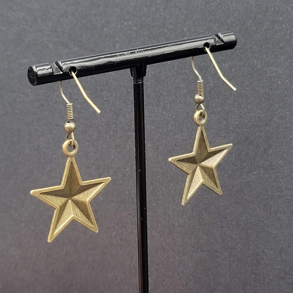 New Nautical STAR Pierced Earrings Bronze tone Dangle 1"