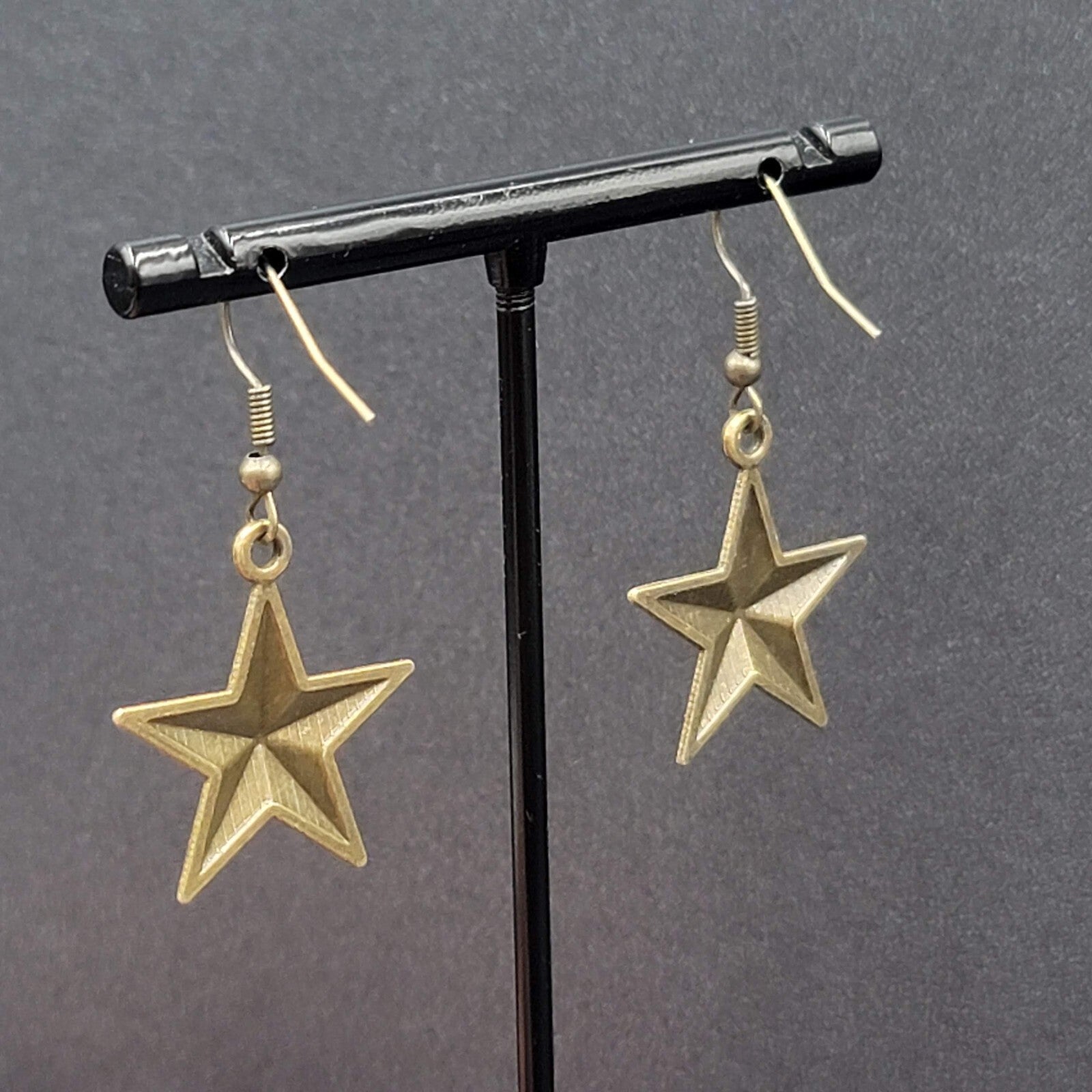 New Nautical STAR Pierced Earrings Bronze tone Dangle 1"