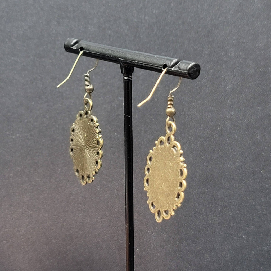 Lions Pierced Earrings Bronze tone Glass Cabochon Dangle 1.25"