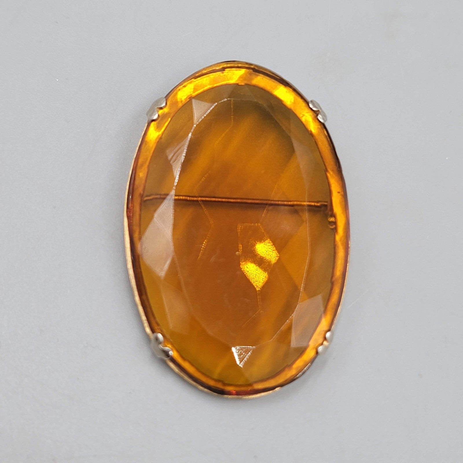 Vintage Large Topaz Yellow Orange Faceted Brooch 2" x 1.25"