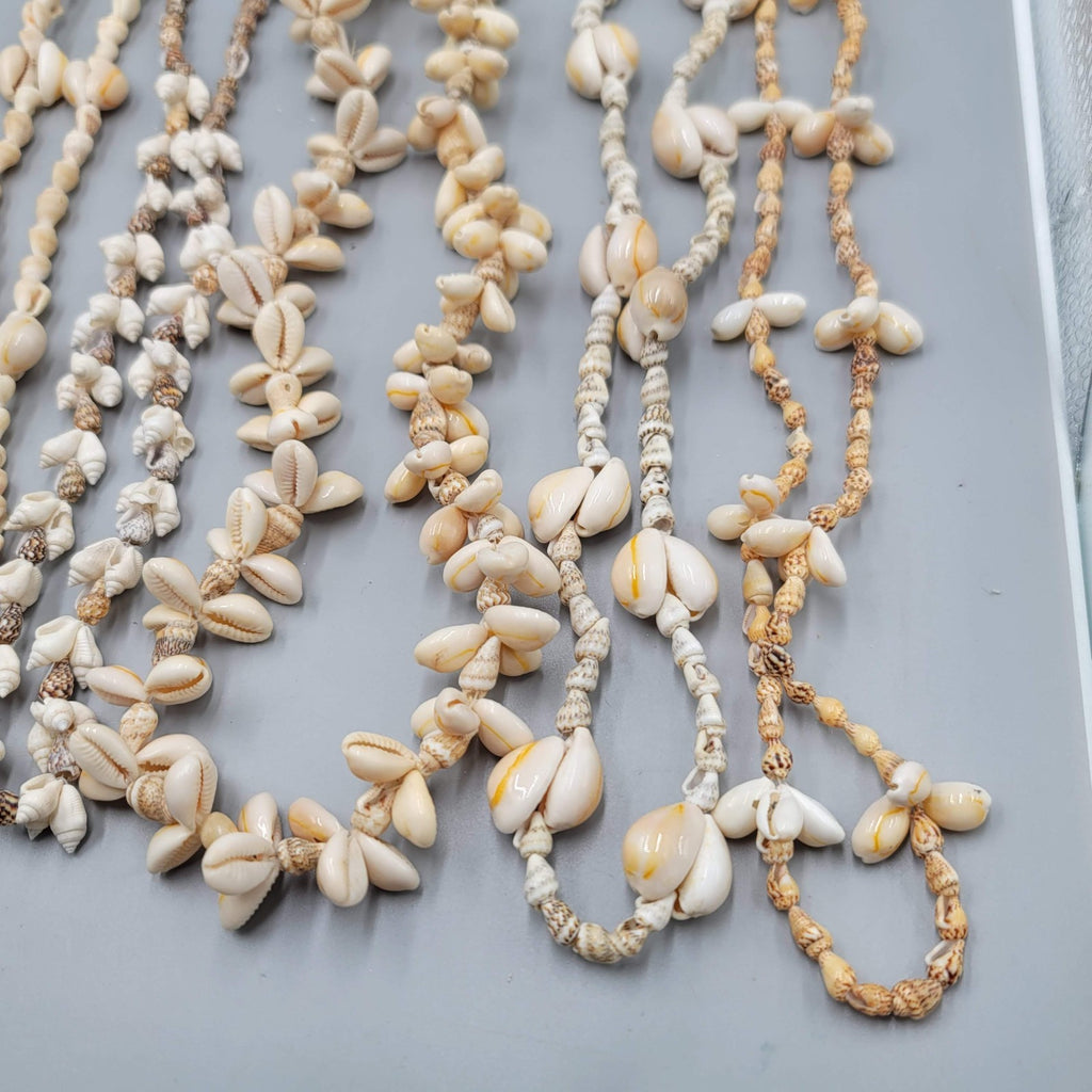 Vintage Lot Hawaiian Shell Bead Lei Necklaces Cluster White Cream Mixed Lot of 9