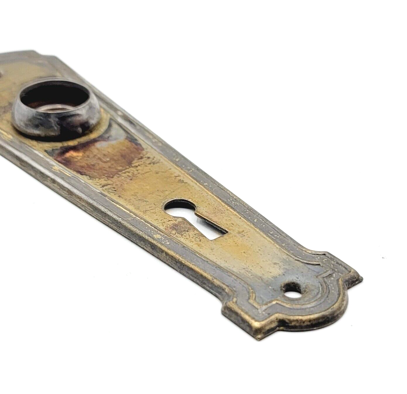 Vintage Steel Doorknob Back Plate Salvage Hardware 6.25" x 1.75" holes 2 3/8"