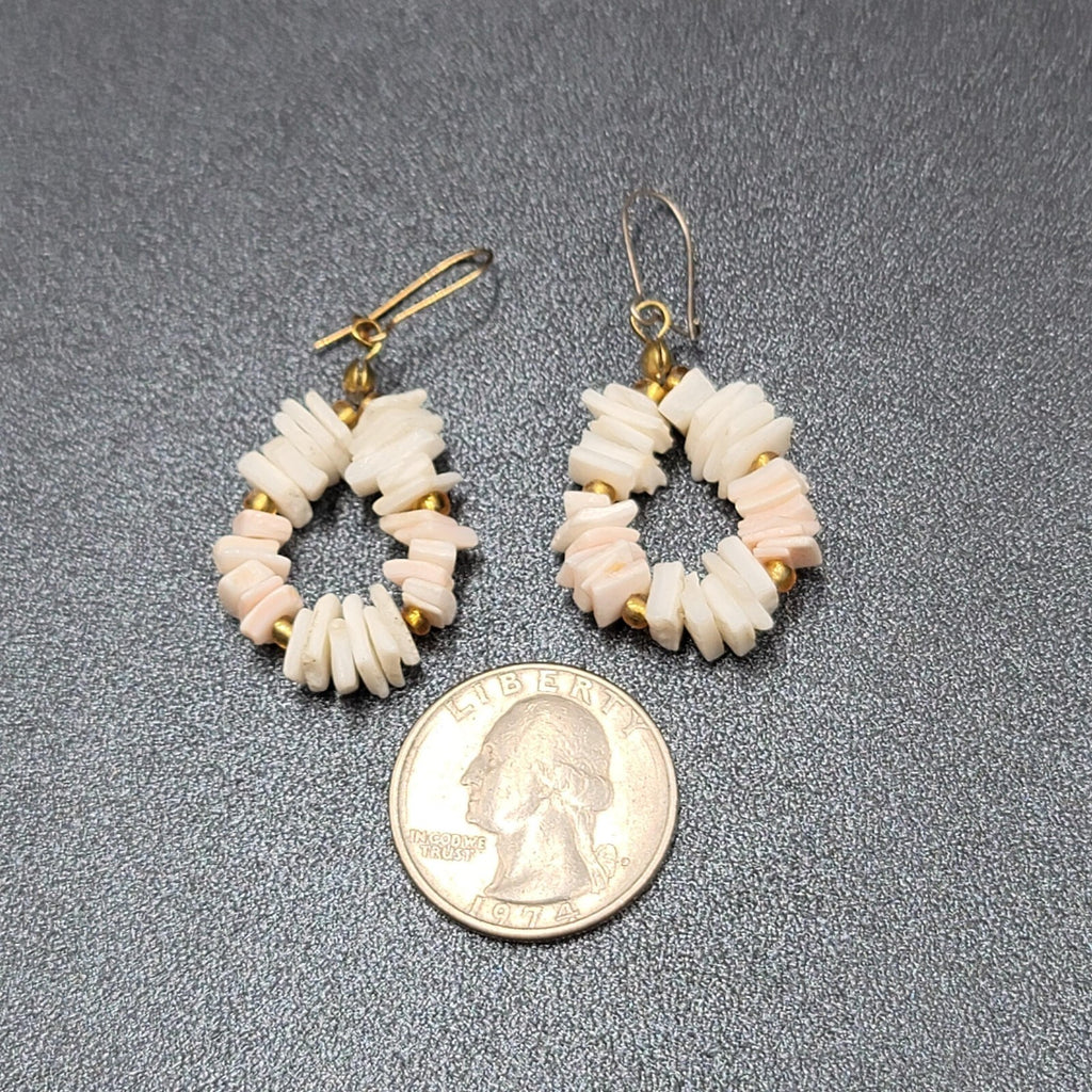 Vintage Heishi Pierced Earrings Shell Beads Dangle 1.25"