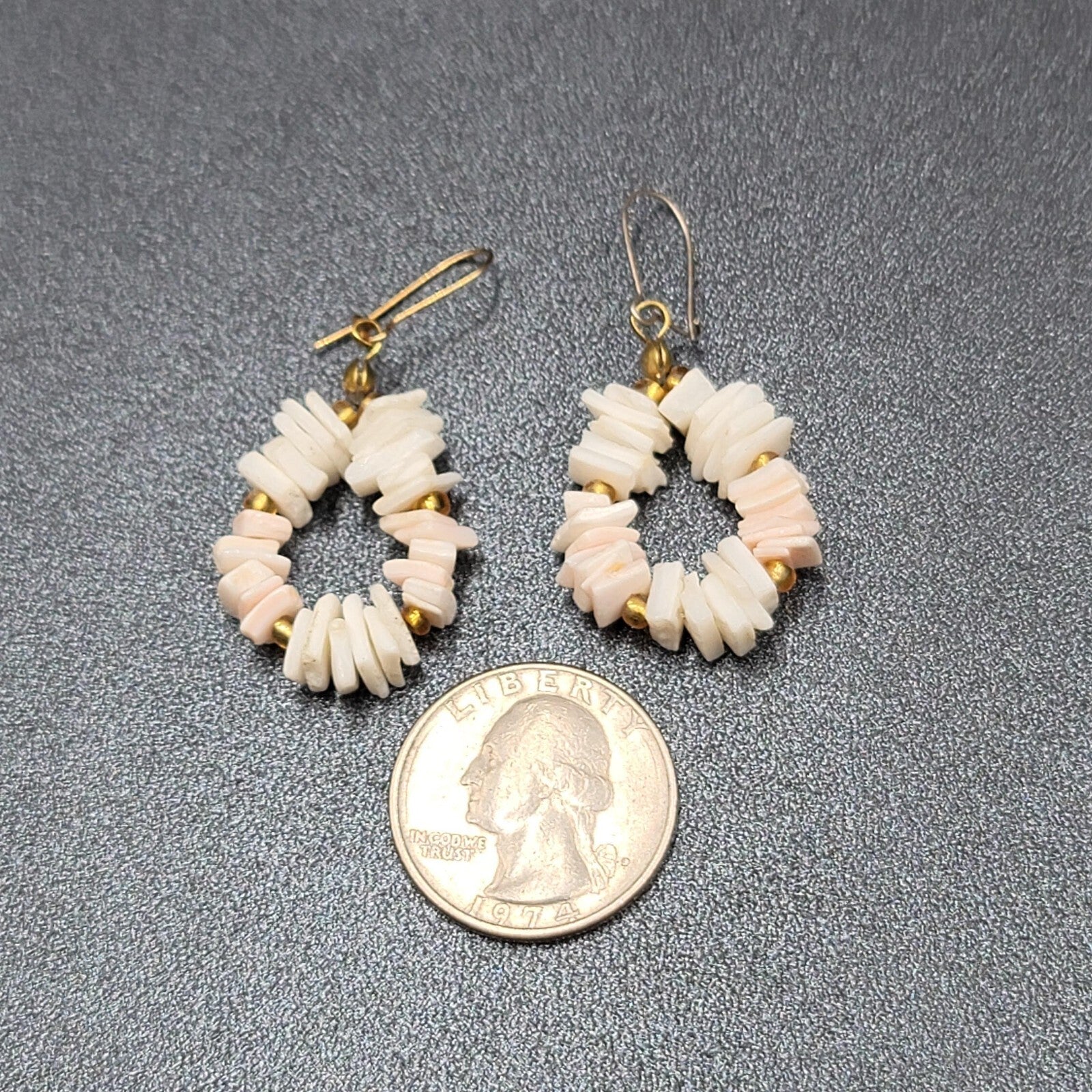 Vintage Heishi Pierced Earrings Shell Beads Dangle 1.25"
