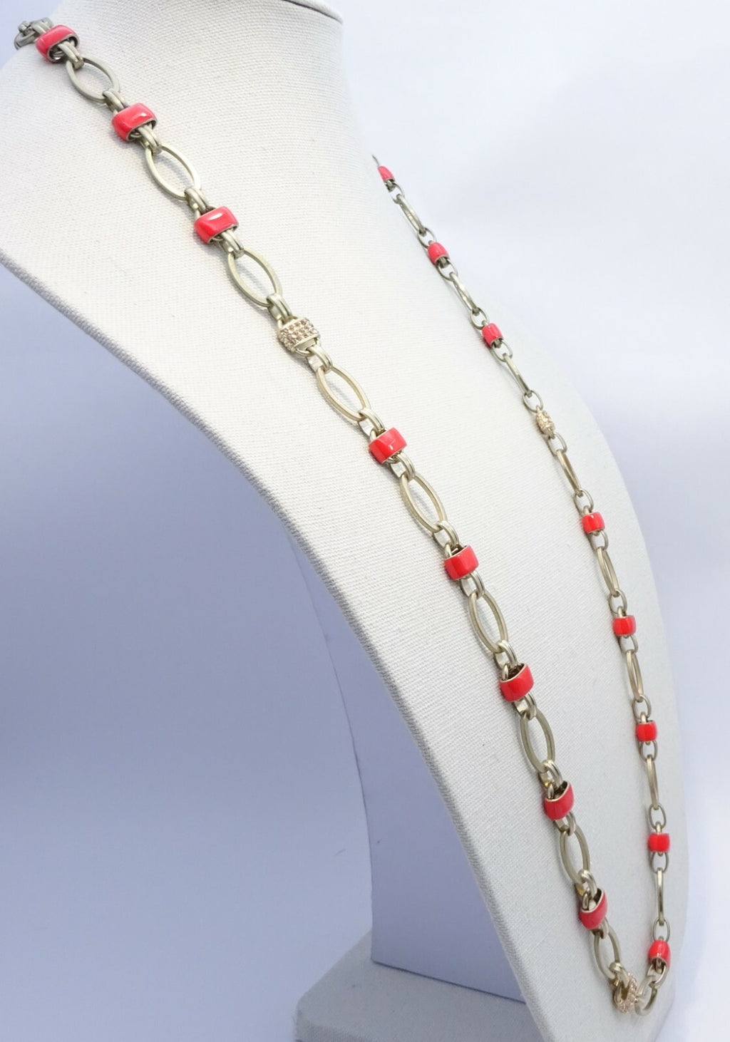 COLDWATER CREEK Gold tone Red Enamel Rhinestone Necklace 36" - 38"