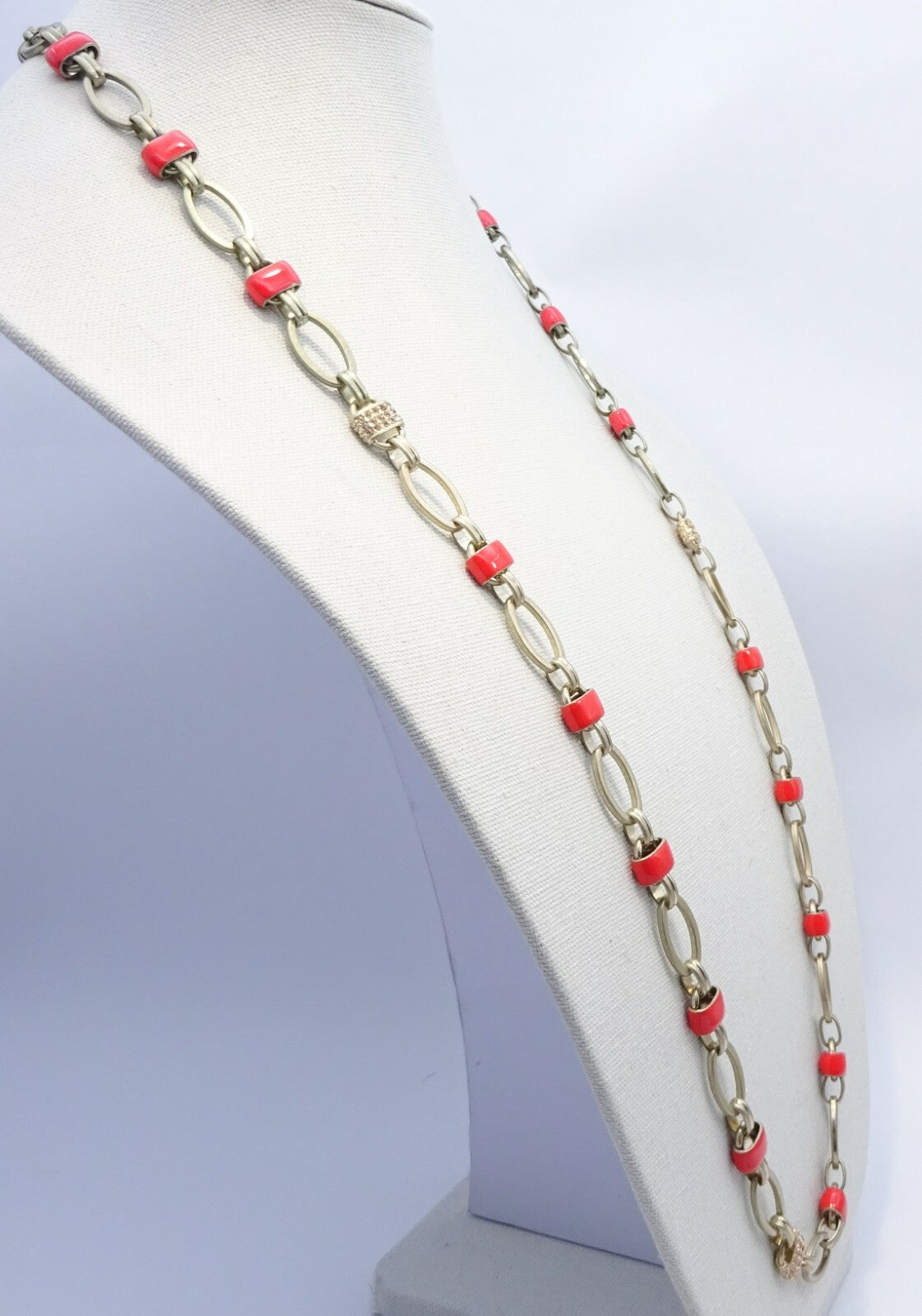 COLDWATER CREEK Gold tone Red Enamel Rhinestone Necklace 36" - 38"