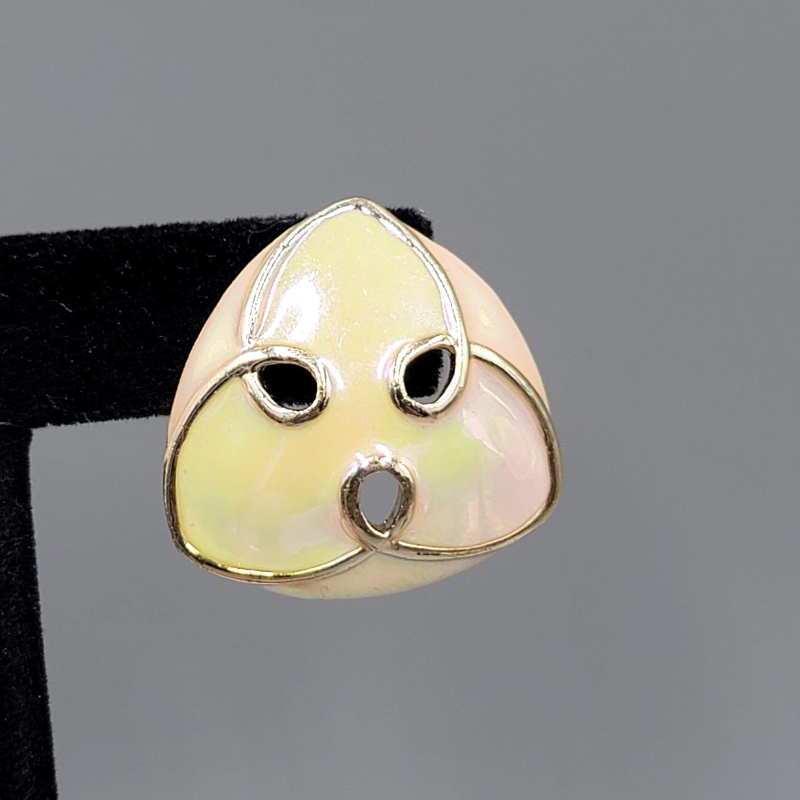 Vintage Iridescent White Enamel Pierced Earrings Triangle Drop 1 1/8"