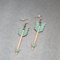 New Boho Pierced Earrings Copper tone Green Enamel Arrow Dangle 2.25"