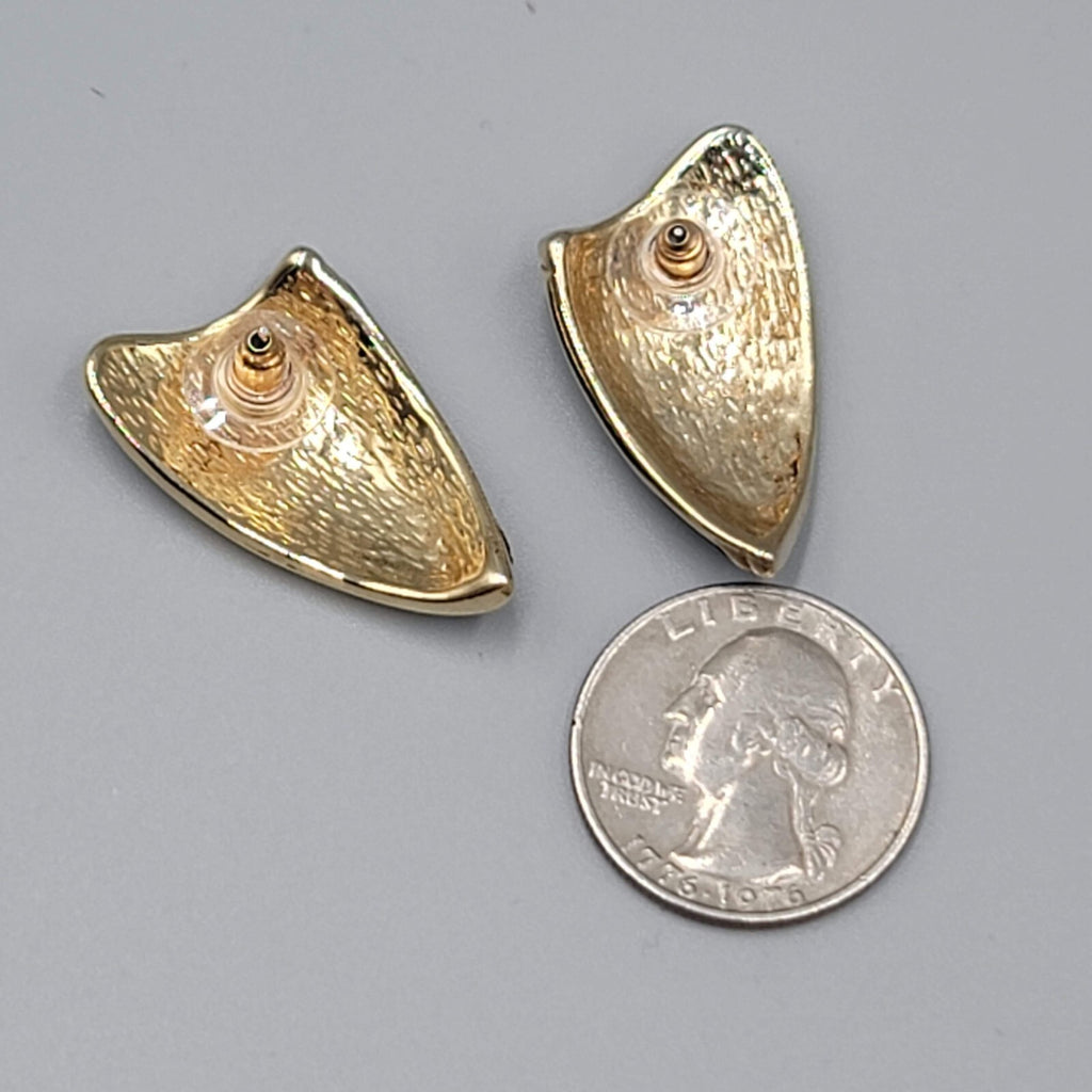 Vintage Pierced Earrings Gold tone Black Enamel Statement Drop 1.25"