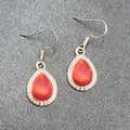 Pierced Earrings Silver tone Red Orange Polymer Clay Teardrop Rhinestone 3/4"