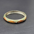 Hinged Bracelet Bangle Silver tone Crystal Green Orange Enamel