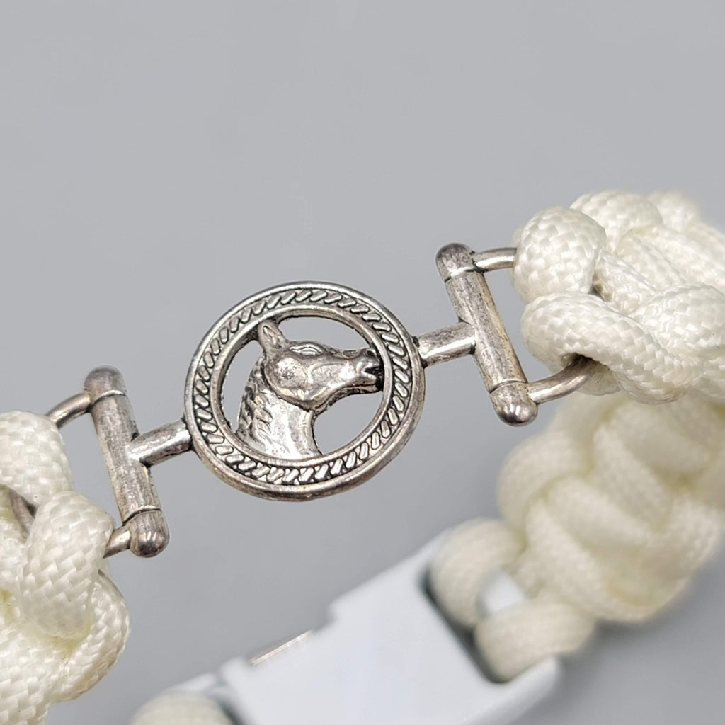 Knotology Paracord Bracelet White Braided Horse Charm Equestrian 7 in