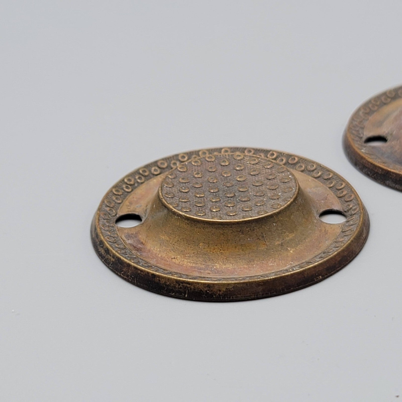 Vintage Brass Drawer Pull Backplate PAIR Round Embossed Bronze tone 2 in Salvage