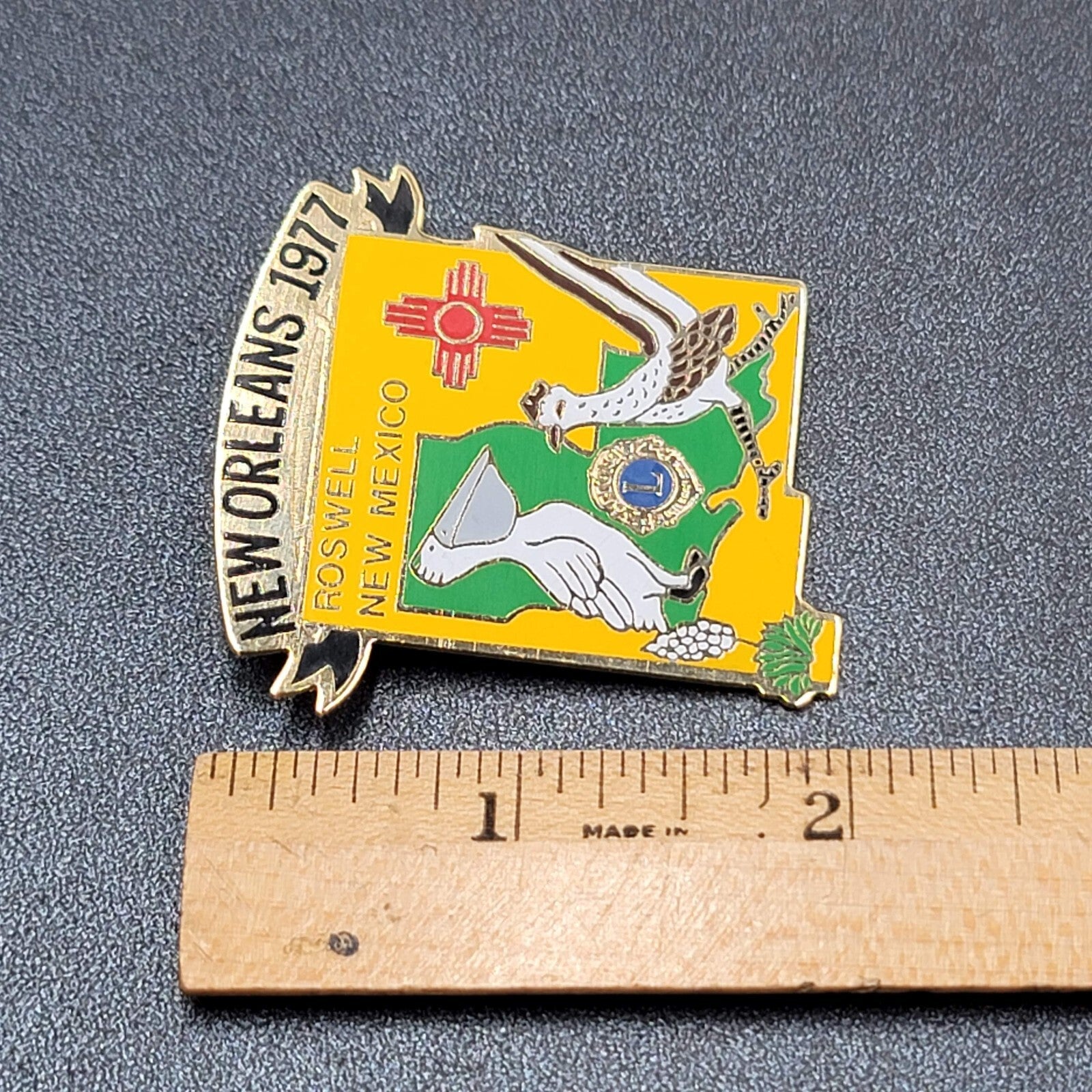 Vintage 1977 Lions Club Roswell New Mexico Lapel Pin New Orleans Enamel 1.75"