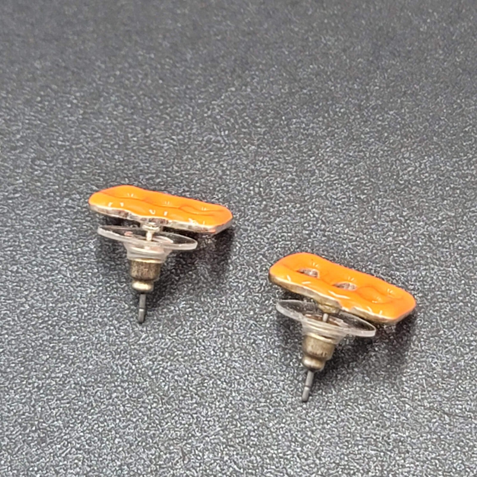 Halloween BOO Pierced Earrings Orange Enamel over Metal Studs 5/8"