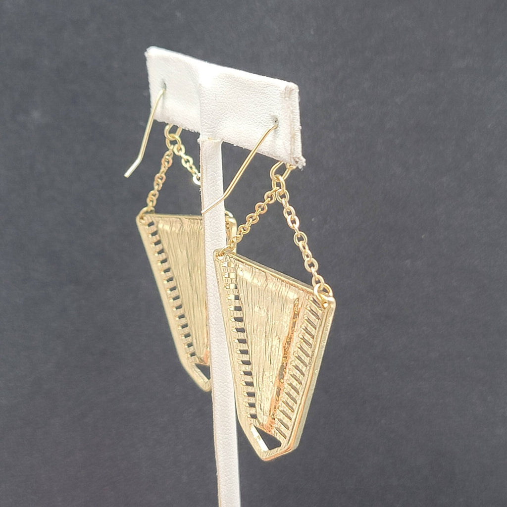 Pierced Earrings Gold tone Cream White Enamel Statement Dangle 2 1/8"